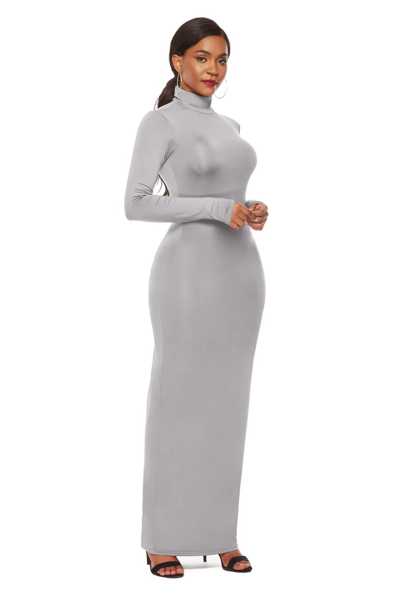 Mock Neck Lange Mouw Maxi Slim Jurk