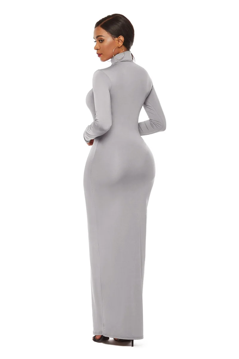 Mock Neck Lange Mouw Maxi Slim Jurk