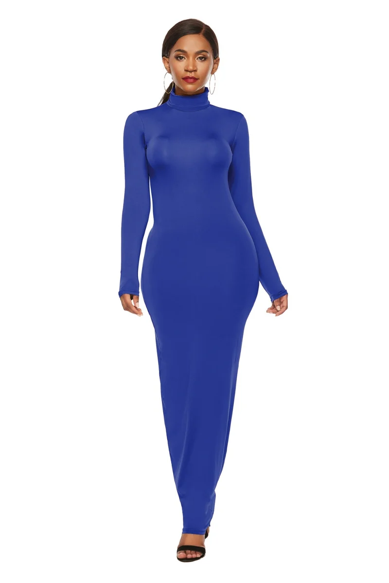 Mock Neck Lange Mouw Maxi Slim Jurk