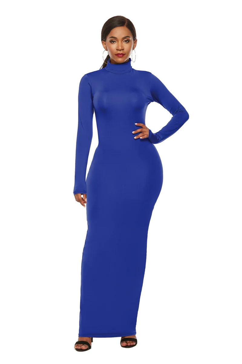 Mock Neck Lange Mouw Maxi Slim Jurk