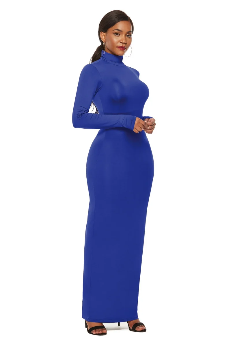 Mock Neck Lange Mouw Maxi Slim Jurk