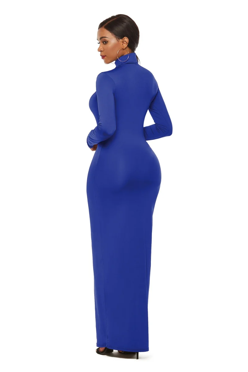 Mock Neck Lange Mouw Maxi Slim Jurk