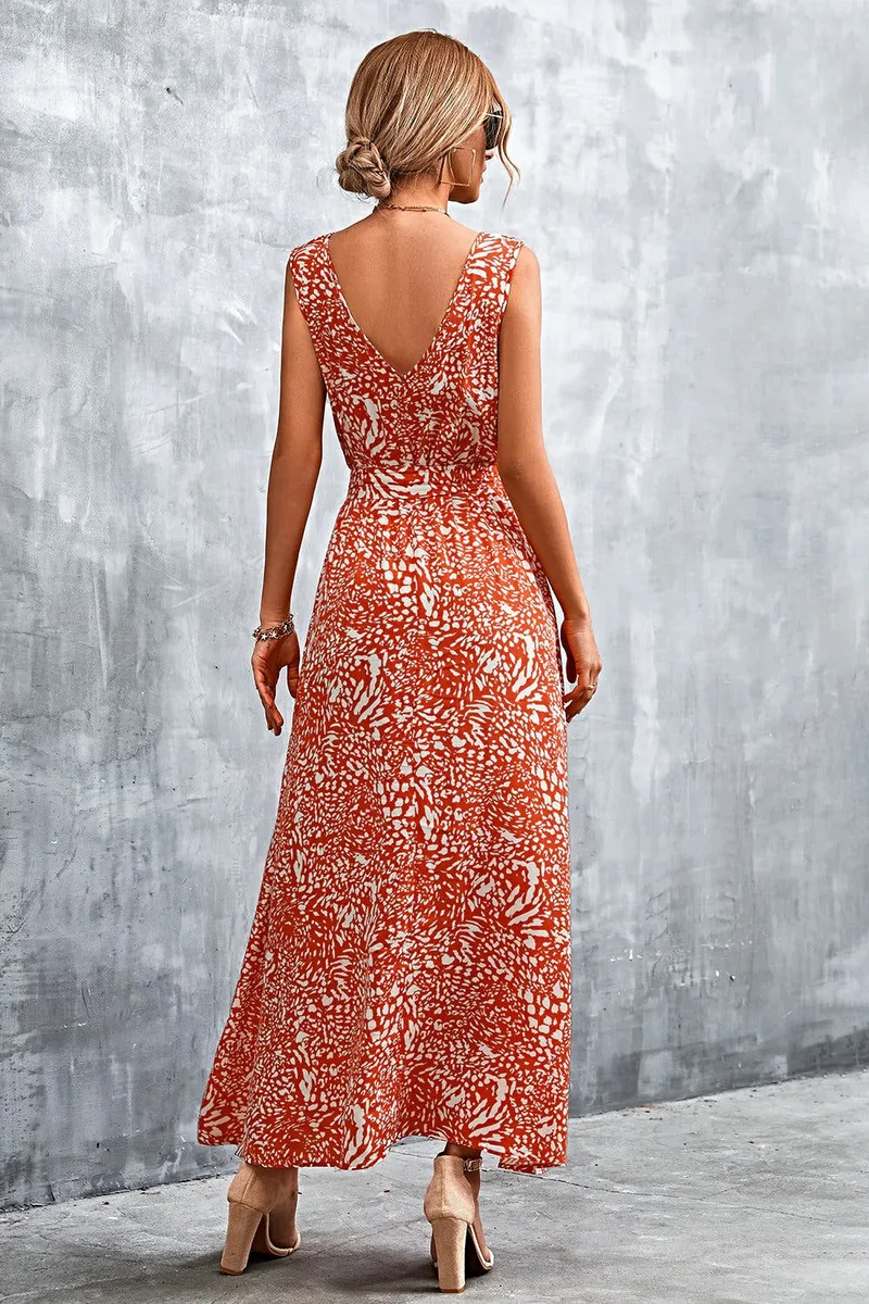 Chique maxi-jurk met V-hals, strikceintuur en zakken - Trendsi collectie