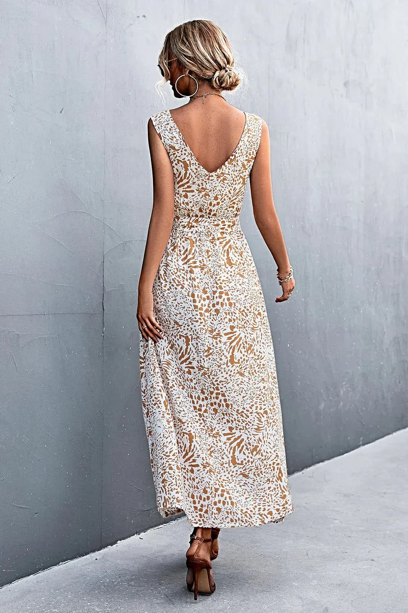 Chique maxi-jurk met V-hals, strikceintuur en zakken - Trendsi collectie