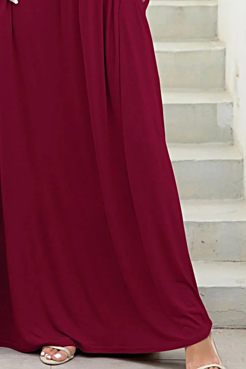 Luxe maxi-jurk met ronde hals en zakken, zeer elastische casual jurk in effen kleuren.