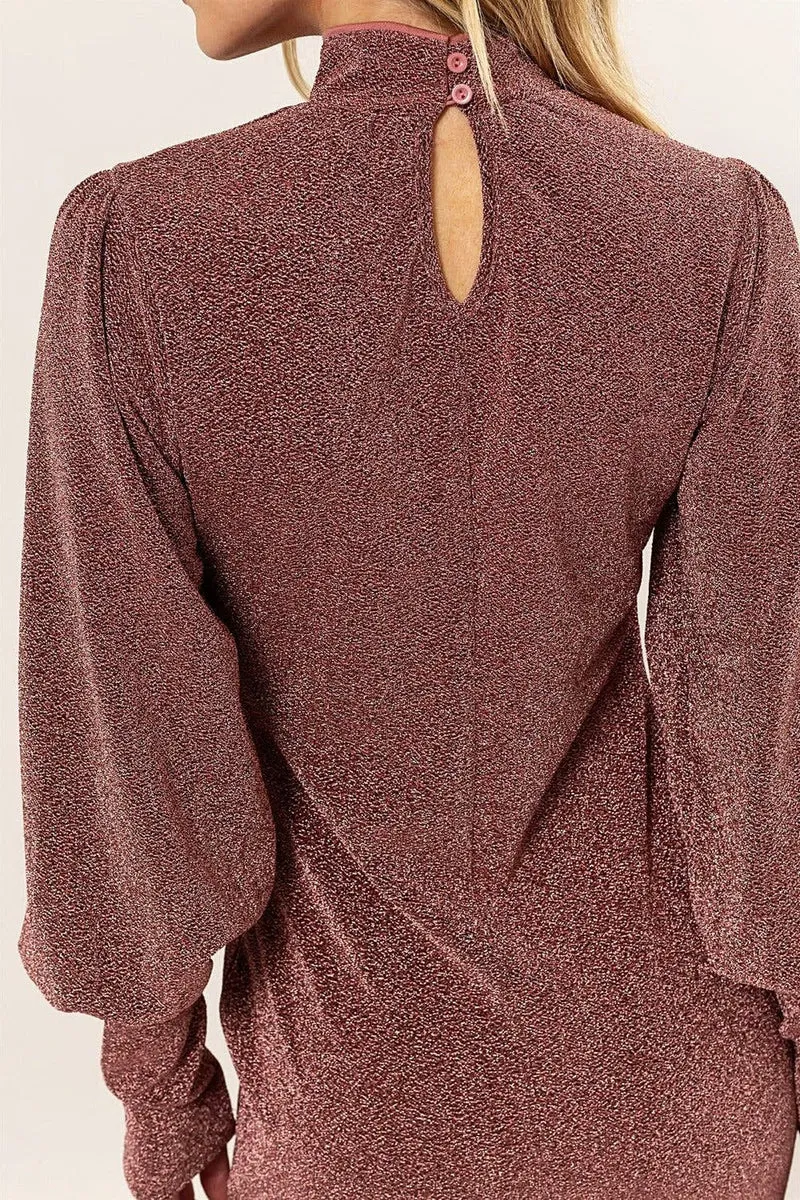 Schitterende glitter mini-jurk met col en pofmouwen voor speciale gelegenheden