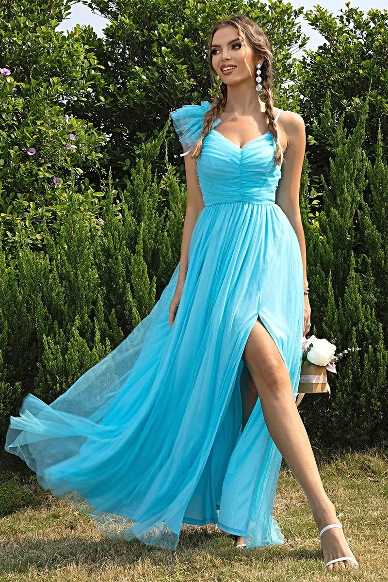 Elegante asymmetrische jurk voor dames met plooien en split - 100% polyester