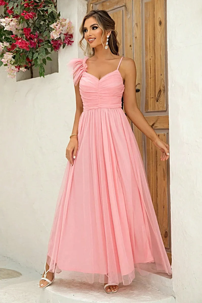 Elegante asymmetrische jurk voor dames met plooien en split - 100% polyester