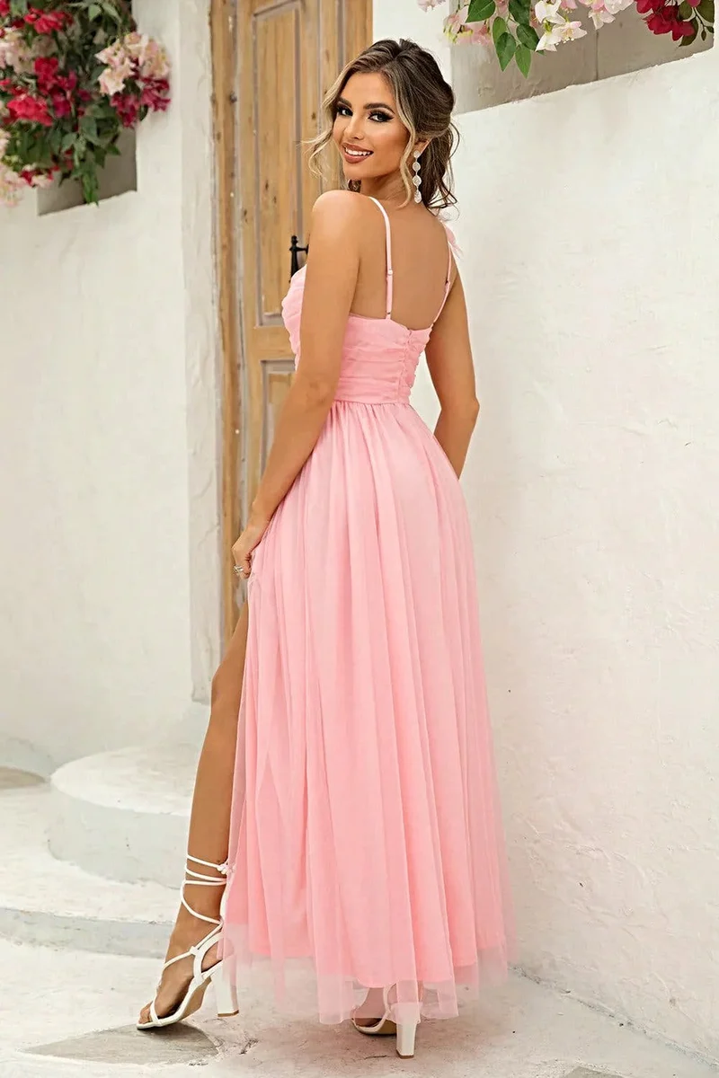 Elegante asymmetrische jurk voor dames met plooien en split - 100% polyester