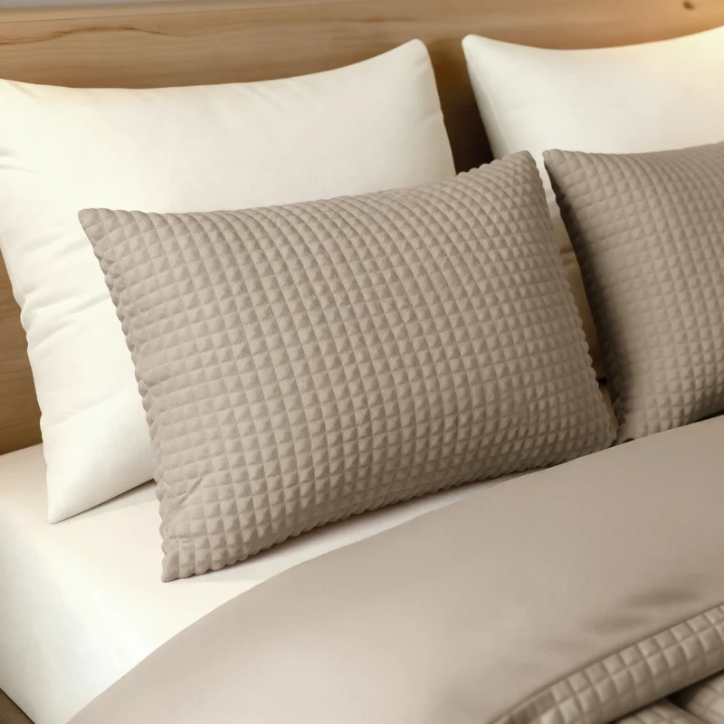 Zelesta Special Teddy Check Kissenbezüge Set von 2 - Taupe