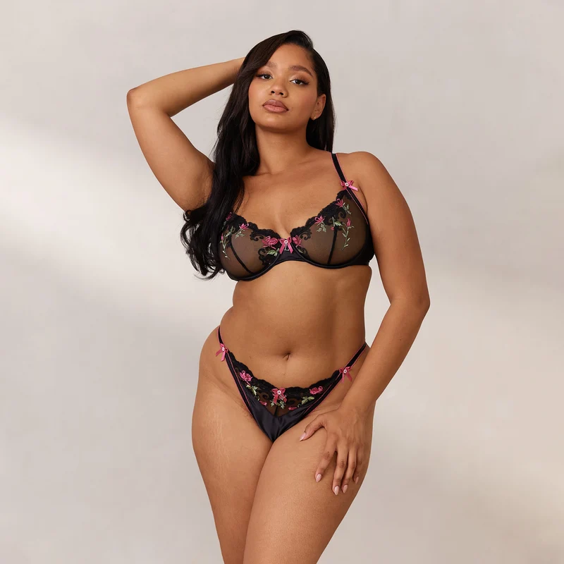 Bloom Embroidered Balcony BH - Zwart