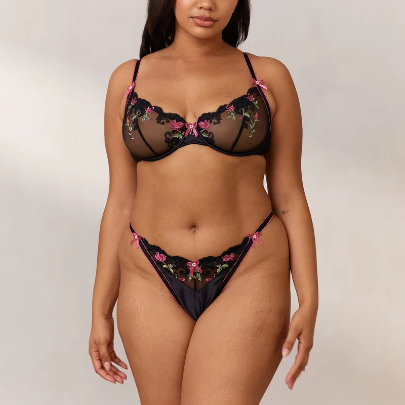 Bloom Embroidered Balcony BH - Zwart