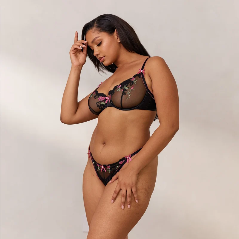 Bloom Embroidered Balcony BH - Zwart