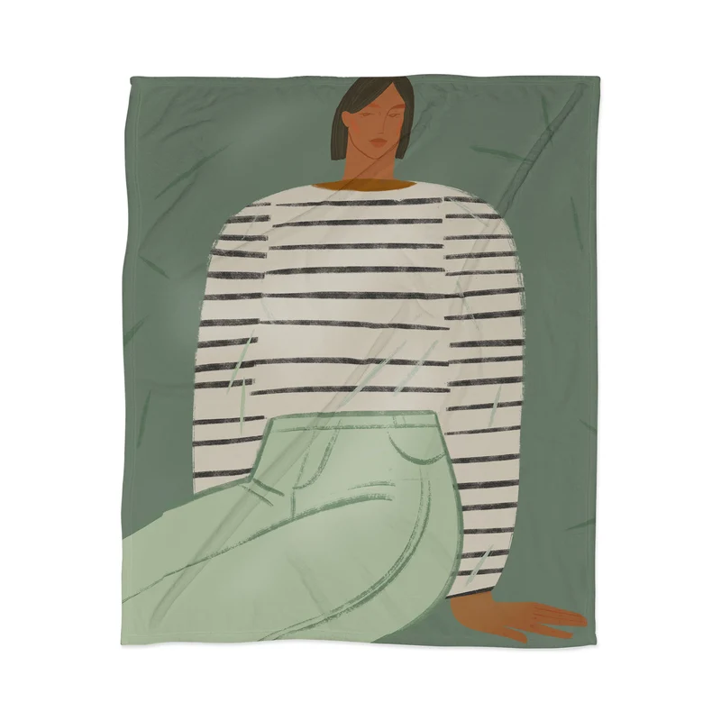 Minimalist portrait of a woman in a striped shirt Throw Blanket
