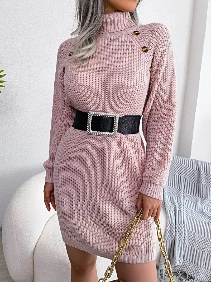 Elegante decoratieve sweaterjurk met knoopjes - 100% acryl, licht elastisch, machinewasbaar