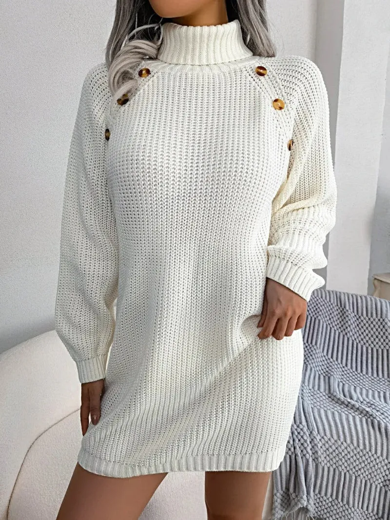 Elegante decoratieve sweaterjurk met knoopjes - 100% acryl, licht elastisch, machinewasbaar