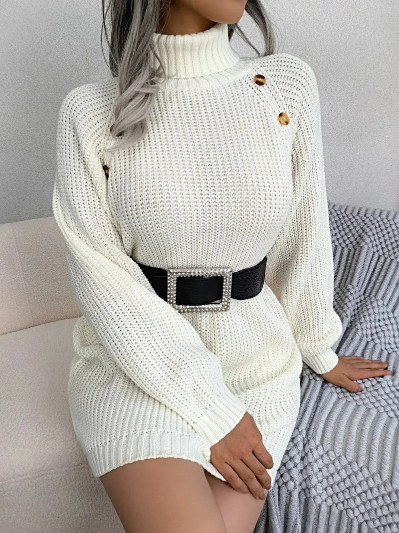 Elegante decoratieve sweaterjurk met knoopjes - 100% acryl, licht elastisch, machinewasbaar