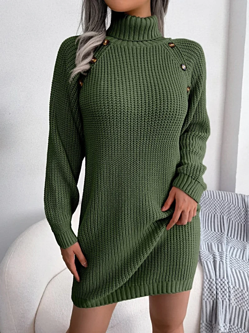 Elegante decoratieve sweaterjurk met knoopjes - 100% acryl, licht elastisch, machinewasbaar