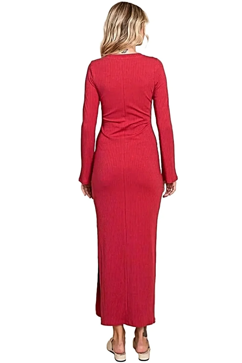 Elegante, nauwsluitende maxi-jurk met ronde hals en wijde mouwen - perfect voor speciale gelegenheden.