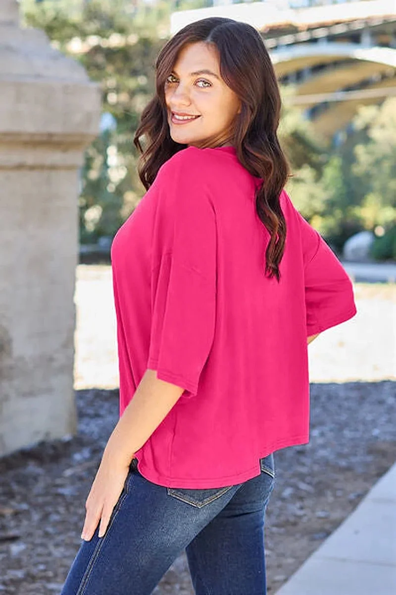 Luxe ondoorzichtige T-shirt met verlaagde schouders en lichte stretch - One Size, 95% polyester
