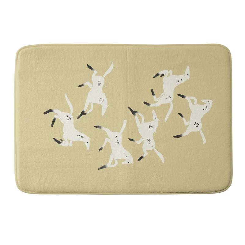 Heard of white horses on a yellow background Bath Mat