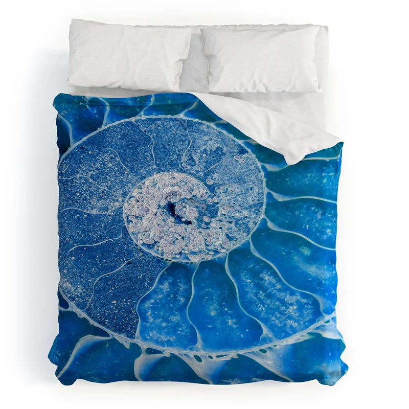 Blue Ammonite Fossil Duvet Cover