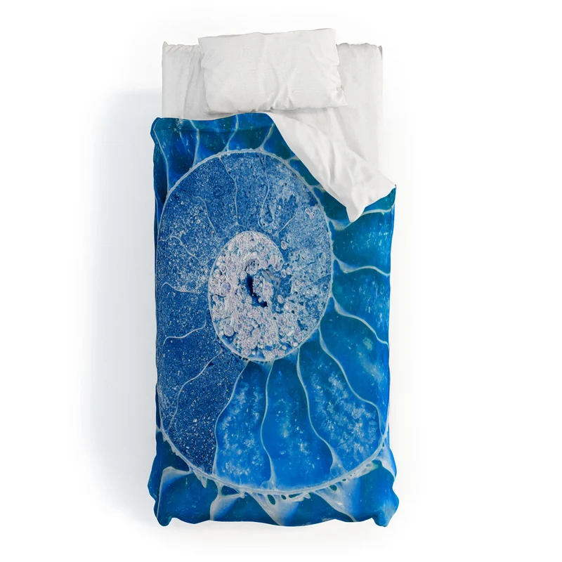 Blue Ammonite Fossil Duvet Cover