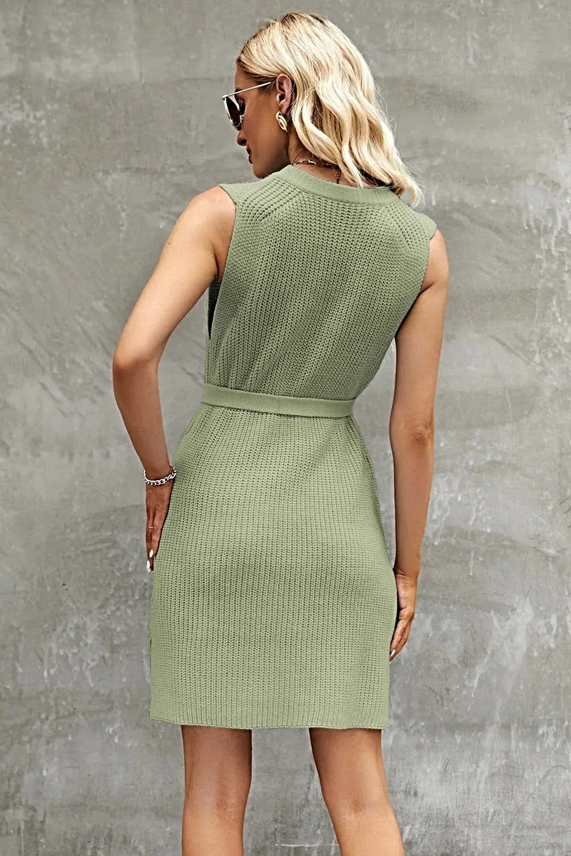 Luxe mouwloze sweaterjurk met ronde hals en split – 100% acryl en licht elastisch, comfortabel