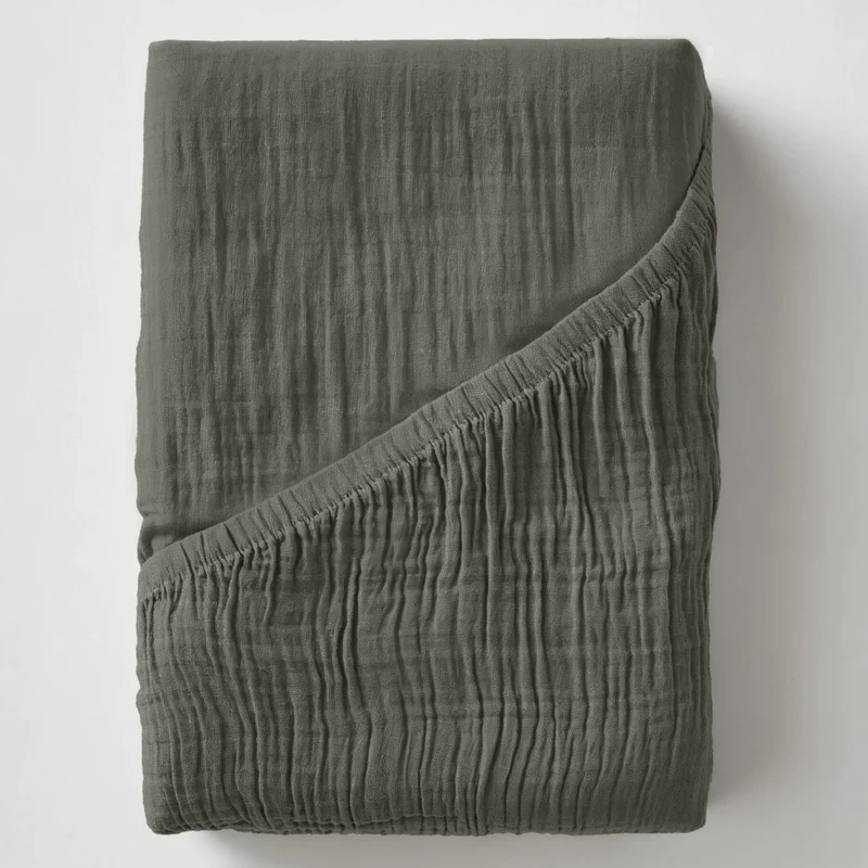 Musselin Spannbettlaken - Grey-Green