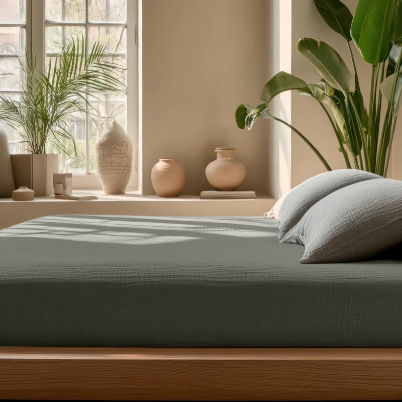 Musselin Spannbettlaken - Grey-Green