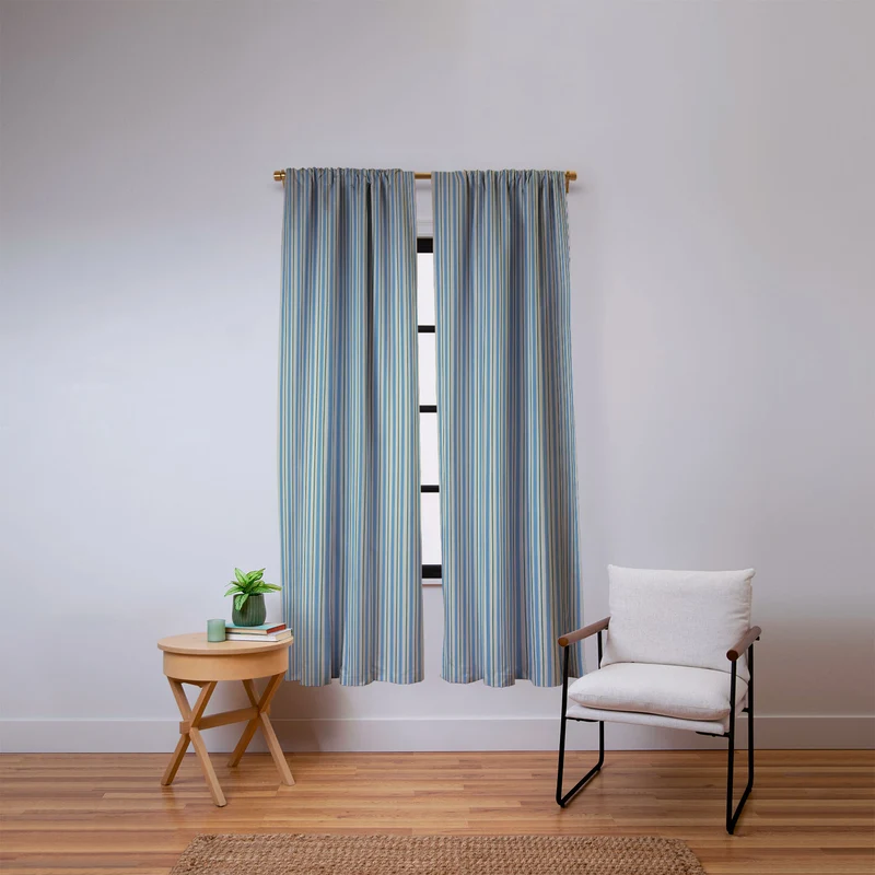Vintage Blue and Green Vertical Stripes Window Curtain