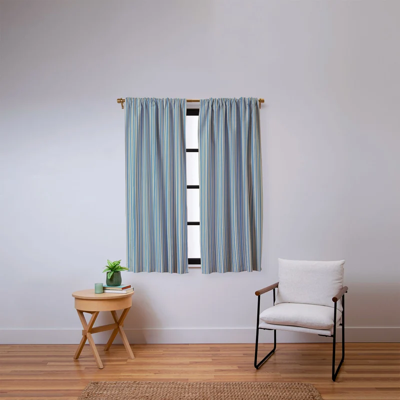 Vintage Blue and Green Vertical Stripes Window Curtain