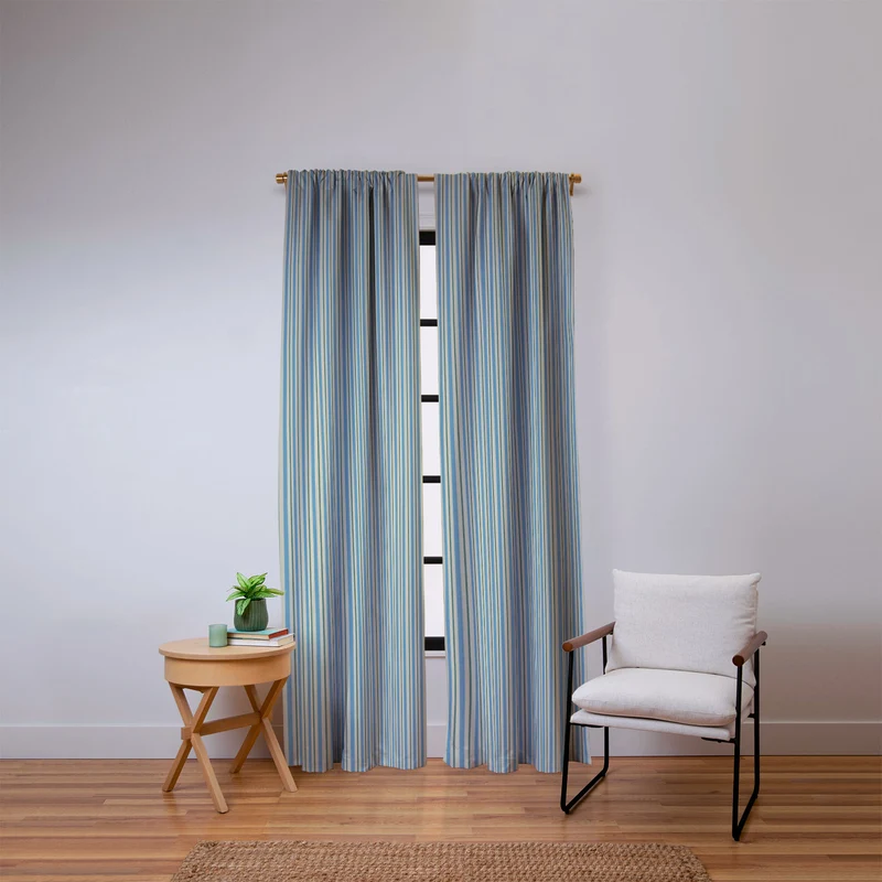 Vintage Blue and Green Vertical Stripes Window Curtain
