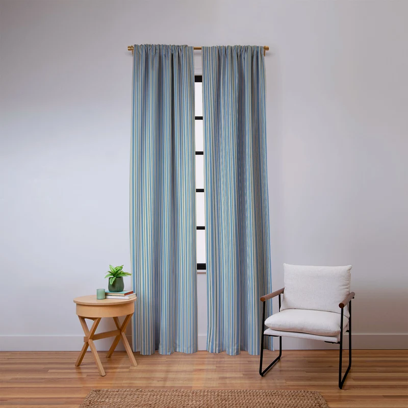 Vintage Blue and Green Vertical Stripes Window Curtain