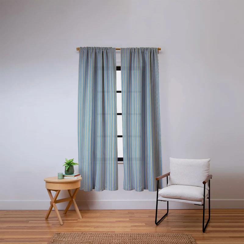 Vintage Blue and Green Vertical Stripes Window Curtain
