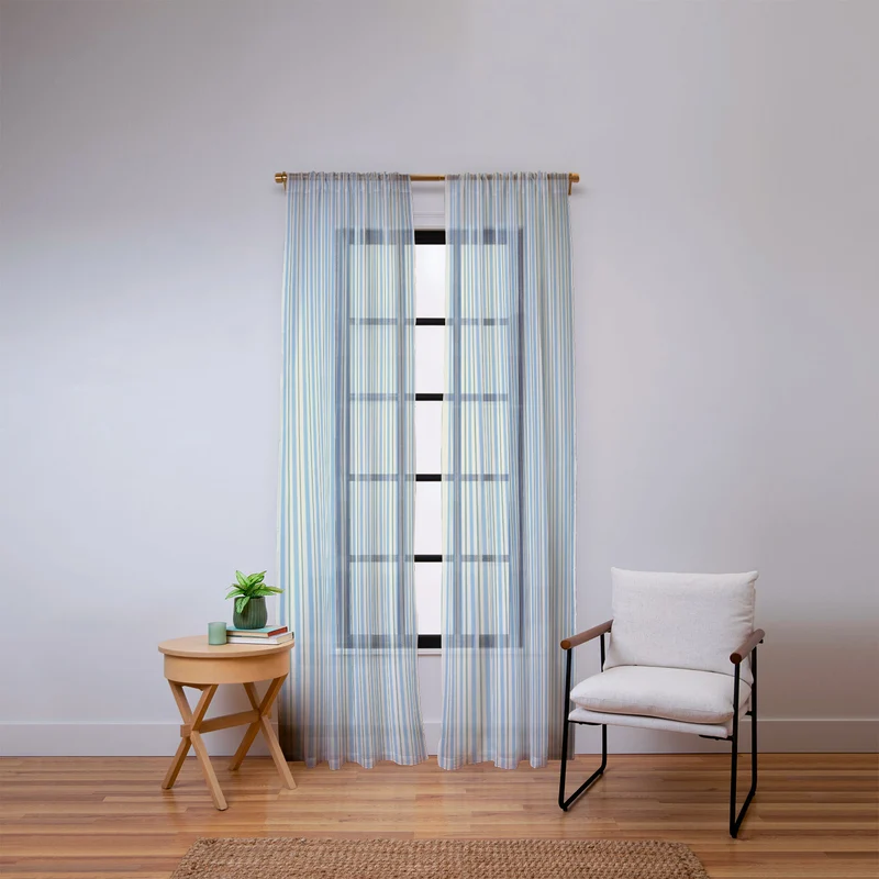 Vintage Blue and Green Vertical Stripes Window Curtain