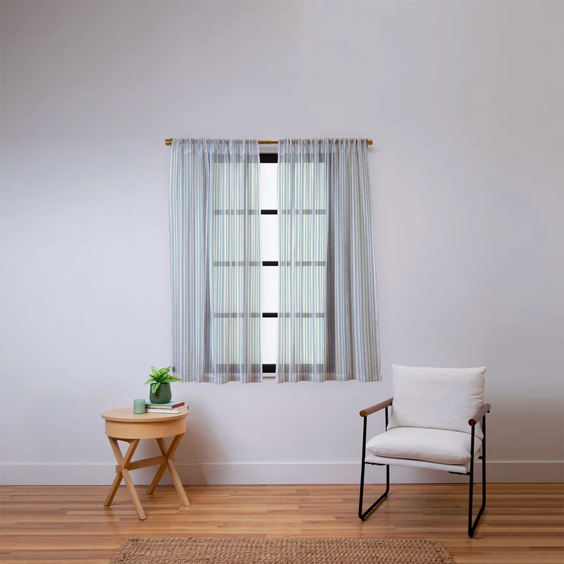 Vintage Blue and Green Vertical Stripes Window Curtain