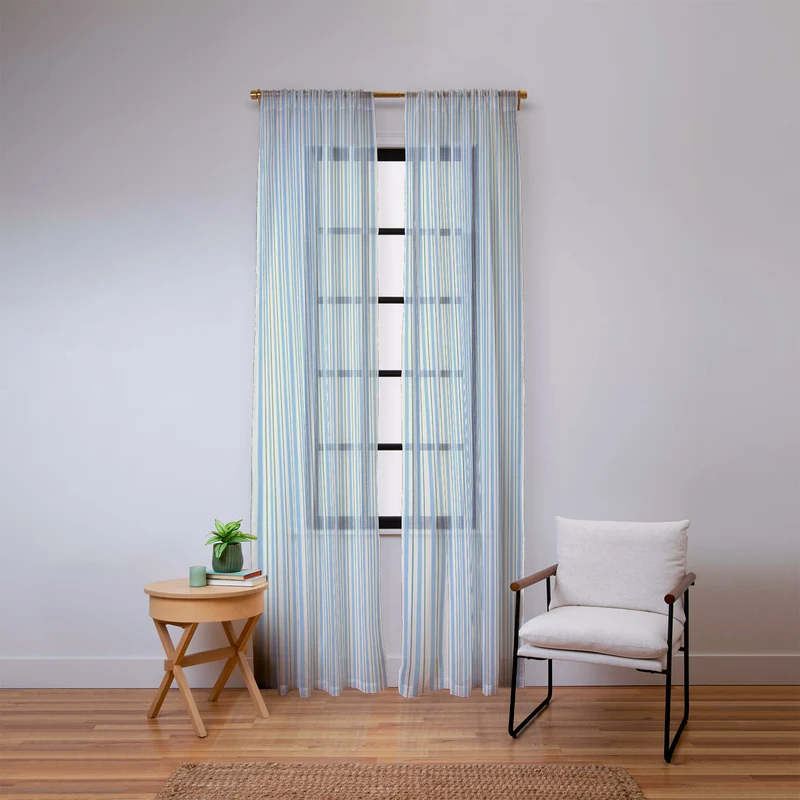 Vintage Blue and Green Vertical Stripes Window Curtain
