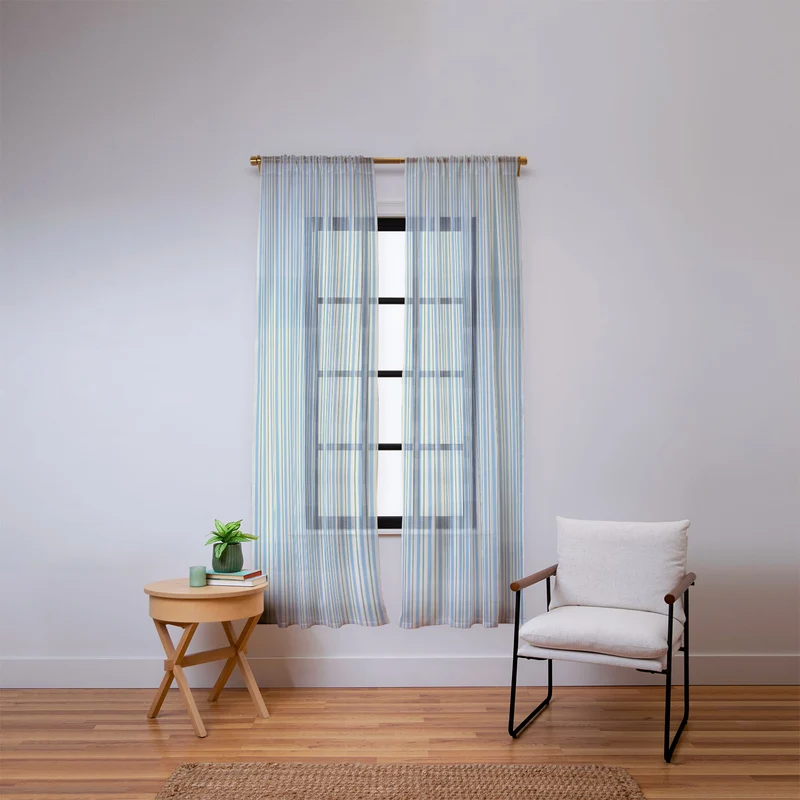 Vintage Blue and Green Vertical Stripes Window Curtain