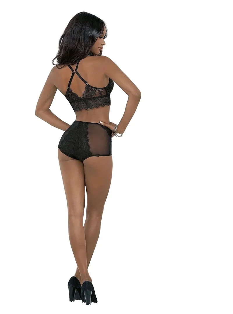 Escante 61112H Zwarte BH en Jarretelset met Kousenband - Multiwear Stijl, Maten S-XL