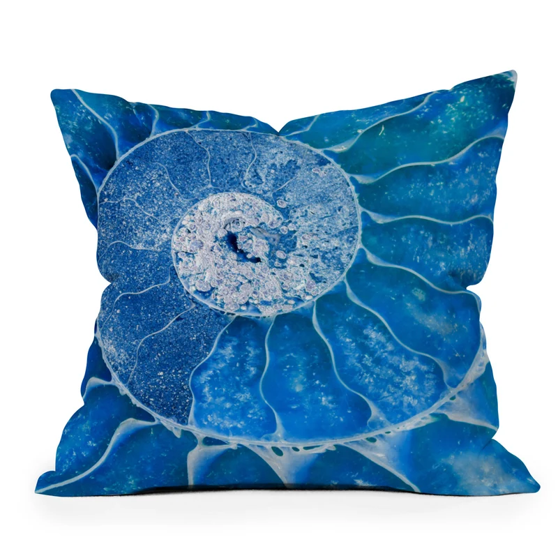 Blue Ammonite Fossil Throw Pillow