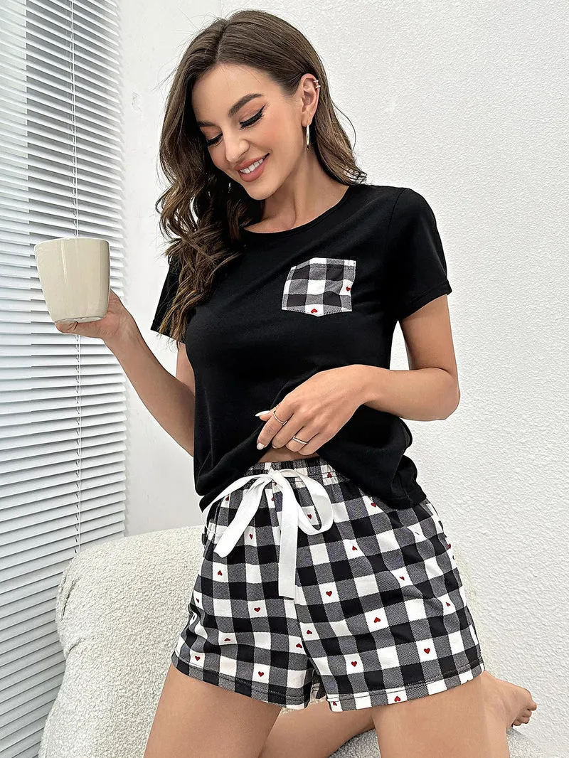 Loungeset met geruite harttop en short
