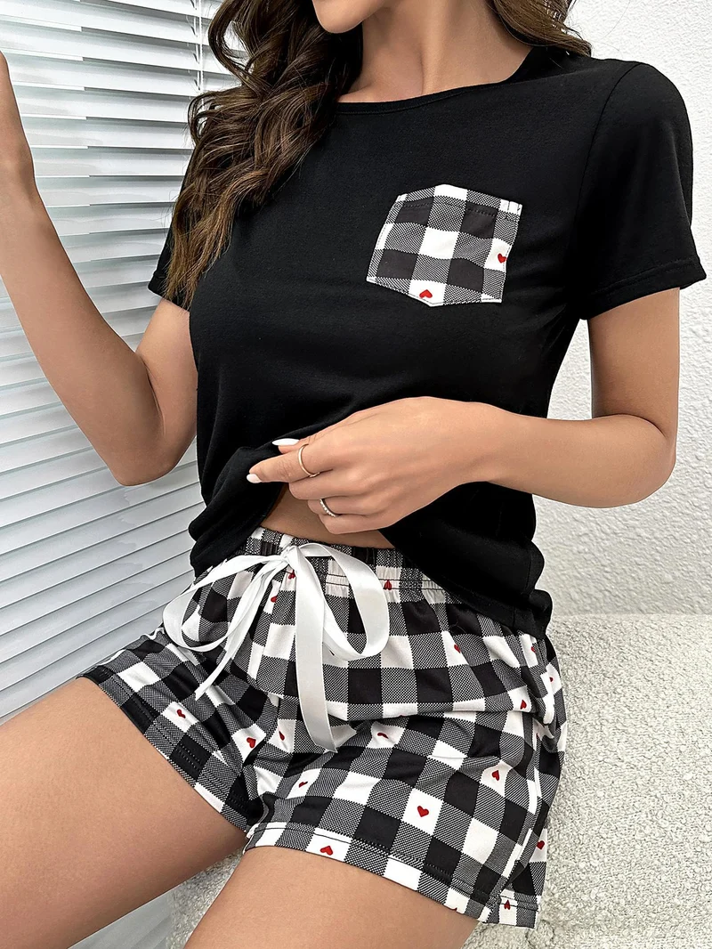 Loungeset met geruite harttop en short