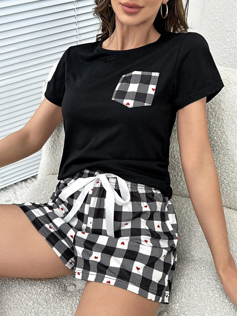 Loungeset met geruite harttop en short