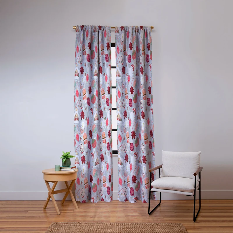 Festive Holiday Cheer with Snowmen and Poinsettias Window Curtain
