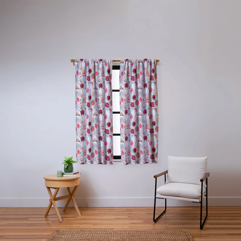 Festive Holiday Cheer with Snowmen and Poinsettias Window Curtain
