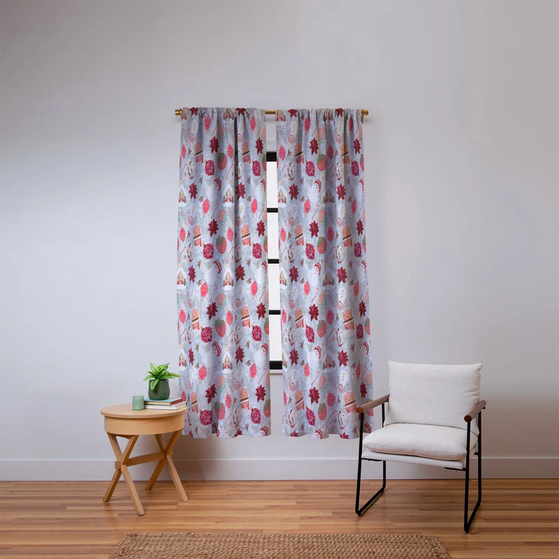 Festive Holiday Cheer with Snowmen and Poinsettias Window Curtain