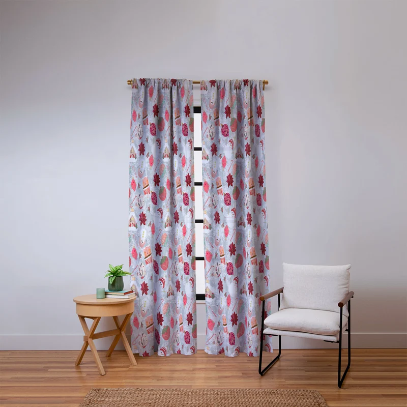Festive Holiday Cheer with Snowmen and Poinsettias Window Curtain