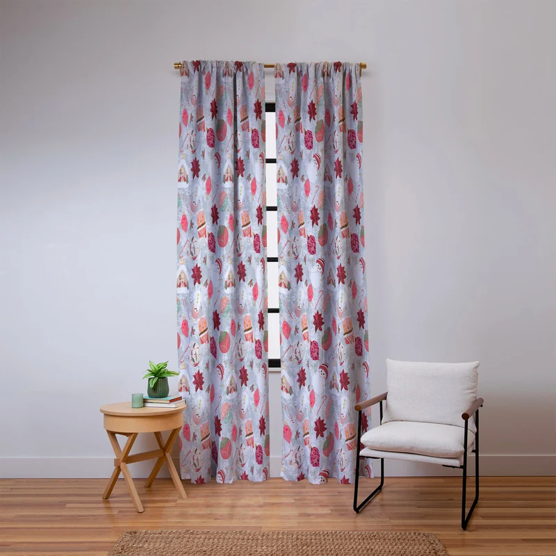 Festive Holiday Cheer with Snowmen and Poinsettias Window Curtain