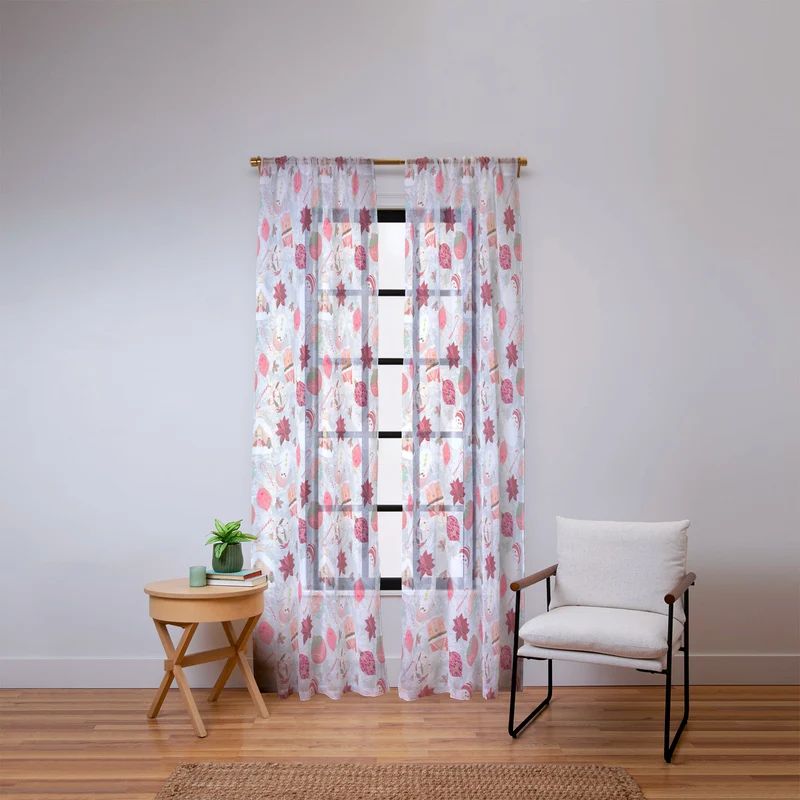 Festive Holiday Cheer with Snowmen and Poinsettias Window Curtain
